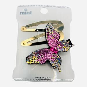 Mint Sparkling Butterfly Hair Clip Set - Pink and Gold
